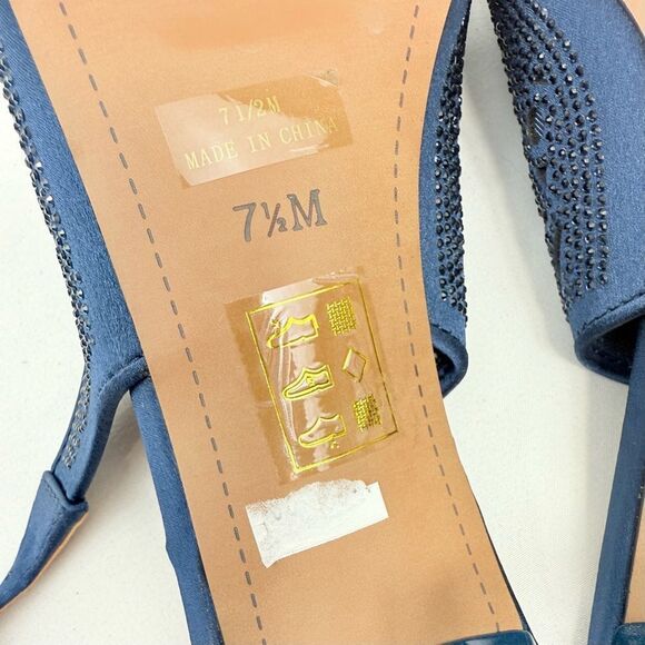 J. Renee ARATA Navy Blue Sparkle Laser Cutout Lace Mesh Open Toe Slingback Heels - Picture 16 of 16